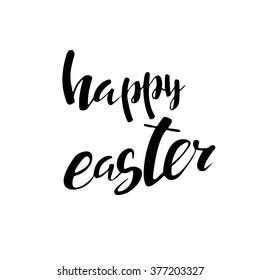 Happy Easter typographic lettering greeting card with calligraphic phrase Happy Easter. Hand drawn calligraphy for Easter.