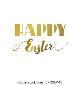 Happy Easter typographic lettering greeting card with calligraphic phrase Happy Easter. Hand drawn calligraphy for Easter.