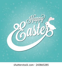 Happy Easter Typographical Background With Bunny