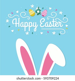 Happy Easter Typographical Background With Bunny