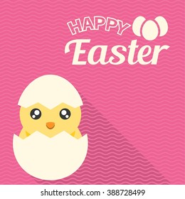 Happy Easter typographical background with chicken and egg, flat design