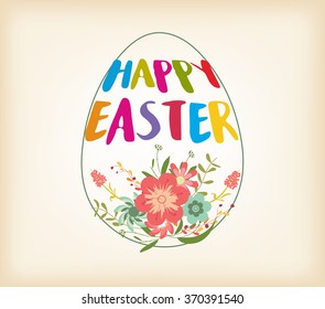Happy Easter Typographical Background With And Flowers