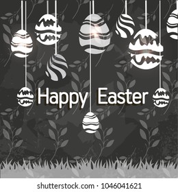 Happy Easter Typographical Background On Blackboard With Chalk. Happy Easter card.