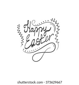 Happy Easter typographical background on blackboard. Holiday illustration.
