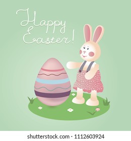 Happy Easter Typographical Background With Rabbit And Flowers