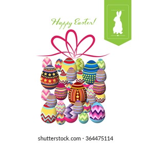 happy easter typographical and gift eggs background