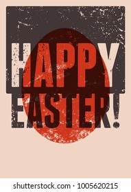 Happy Easter! Typographical grunge Easter greeting card. Retro vector illustration.