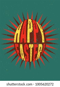 Happy Easter! Typographical grunge Easter greeting card. Retro vector illustration.
