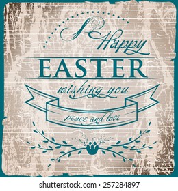Happy Easter Typographical on vintage old grunge wood  Background