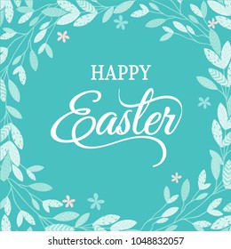 Happy Easter typography banner decorated  with  floral frame-Easter vector background and greeting card template