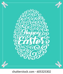 Happy Easter typography design elements for greeting cards, invitation, decoration, prints and posters. Hand drawn lettering with swirls, modern calligraphy style.