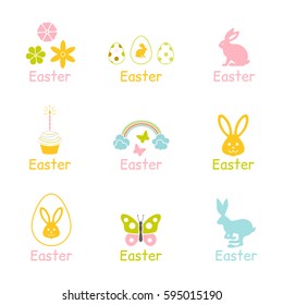 Happy Easter typography design set. Isolated compositions on white background. Usable for posters, cards any print. Easter sunday. Easter holiday.