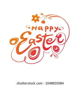 Happy Easter. Typography design of the vintage inscription and Easter eggs and flower. Vector template.