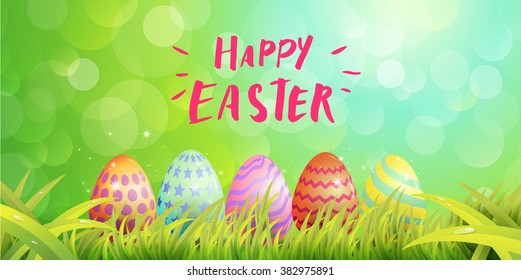 Happy Easter Typography, egg paint , magic Background With Bunny