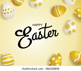 happy easter, Typography , gold background, eggs