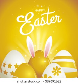 happy easter, Typography , gold background, eggs