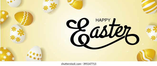 happy easter, Typography , gold background, eggs