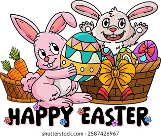 Happy Easter Typography Isolated White Background 