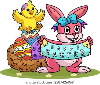 Happy Easter Typography Isolated White Background 