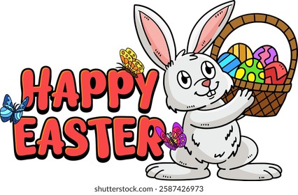 Happy Easter Typography Isolated White Background 