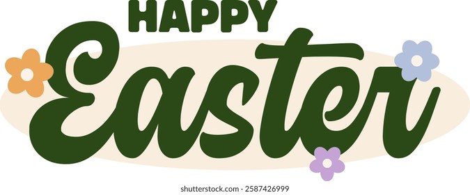 Happy Easter Typography Isolated White Background 