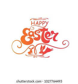 Happy Easter. Typography Lettering Design of the Easter inscription with a bunnies. Isolated template on white background.