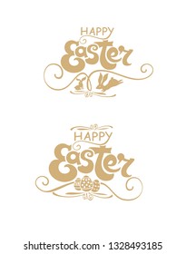 
Happy Easter. Typography Lettering Designs Set. Isolated template on white background.