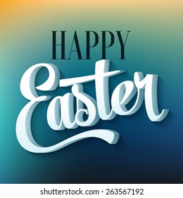 Happy easter typography on blur background. Vector illustration
