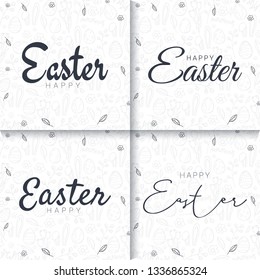Happy Easter typography poster on the hand-draw doodle backgrounds. Modern calligraphy. Vector illustration
