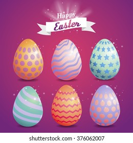 Happy Easter Typography, set eggs paint , magic Background With Bunny