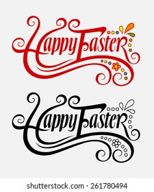 Happy Easter typography swirl label vector 3. Good use for sticker design, invitation element, title label card design, or any design you want. Easy to use, edit, or change color.