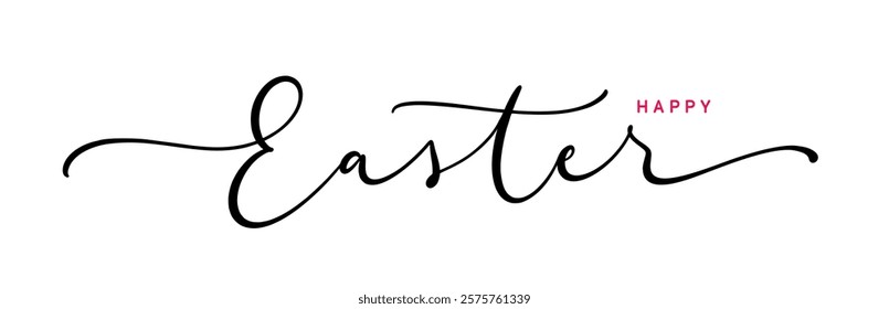 Happy Easter typography text. Holiday hand drawn calligraphy lettering design.