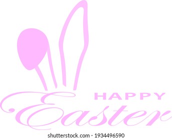 Happy Easter typography text vector illustration with cute pink bunny ears. 