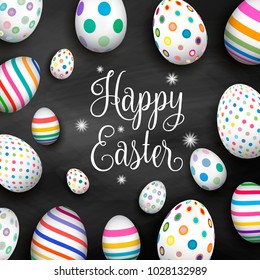 Happy Easter with variety of Easter eggs., illustration. Great for your design of poster, greeting card and banner.