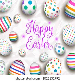 Happy Easter with variety of Easter eggs., illustration. Great for your design of poster, greeting card and banner.