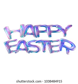 Happy easter vbanner fantasy cosmic holographic font vector illustration
