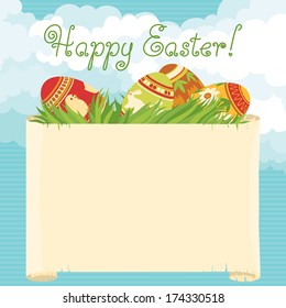 Happy Easter! Vector background of Easter  eggs and copy space 