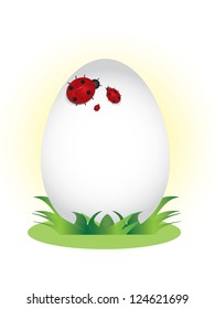 Happy easter vector background.Family of ladybugs on the egg. EPS 10.