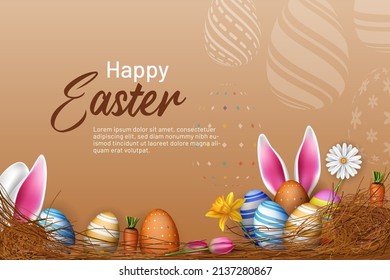 happy easter vector banner background illustration of creative eggs