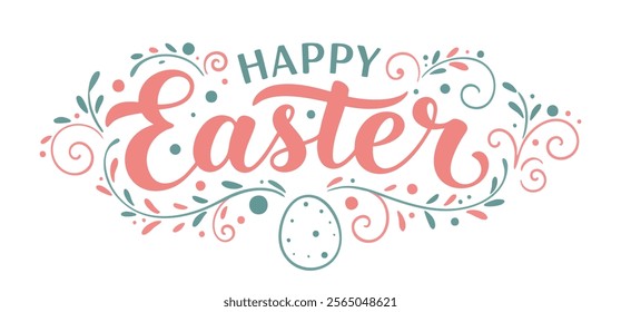 Happy Easter vector brush png Lettering Banner, eps isolated in transparent background. Calligraphy Easter holiday letter type , egg and flower. Lettering text for t shirt, greeting cards, overlays