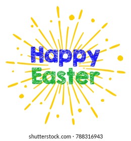 Happy Easter vector calligraphy text trendy easter background vintage on burst background