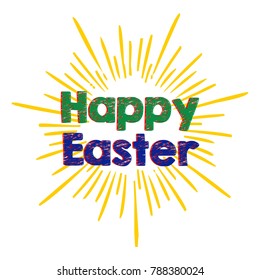 Happy Easter vector calligraphy text trendy easter background vintage on burst background