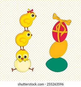 happy easter. vector card with eggs and chicken