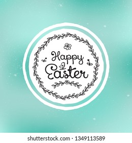 Happy Easter, vector card with floral wreath.