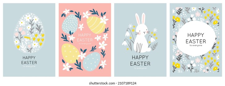 Happy Easter vector card. Hand-drawn design of Spring greeting card. Vertical card with egg, spring flowers.