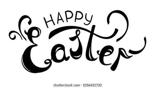 Happy Easter. Vector card with handwritten calligraphy text on white background. Lettering card