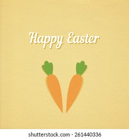 Happy Easter vector card with two carrots for Easter Bunny on yellow background in zine collage style with copy space, realistic paper effect color cardboard background