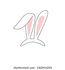 Happy Easter vector cartoon style card with bunny ears.Vector illustration. Ears,Isolated on white background.