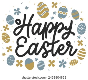 Happy Easter vector celebration text, ideal for stickers, ready to print