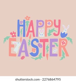 Happy Easter vector childish cutout concept